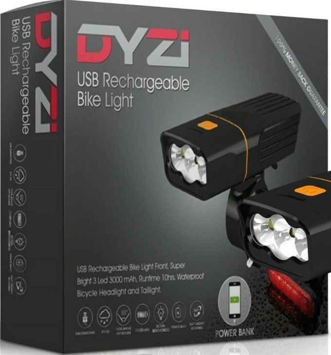 DYZI FULLY RECHARGEABLE BICYCLE / SUPER BRIGHT BIKE LIGHTS SET LIGHT WATERPROOF