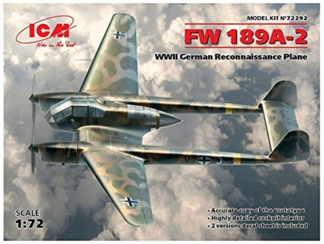 ICM 72292 Focke-Wulf Fw-189A-2 WWII German Recon Plane 1:72 Aircraft Model Kit