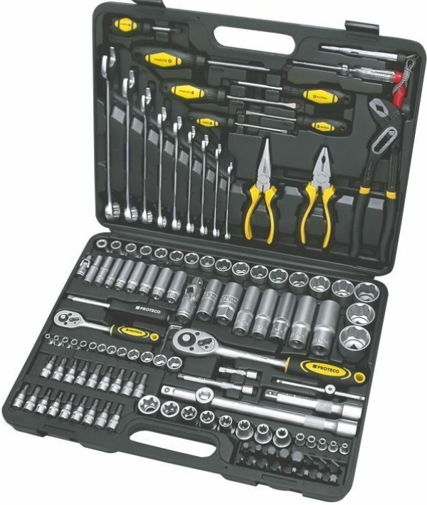 PROTECO 128PCS Wrench Socket Set  1/4'' & 1/2'' Ratchets with bits in box