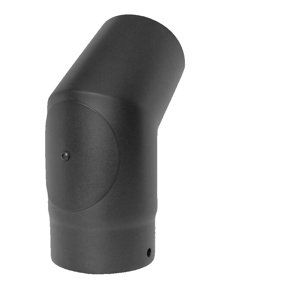 33 Degree Bend c/w Door 6inch 150mm Vitreous Enamel Matt Black Flue Pipe Bend
