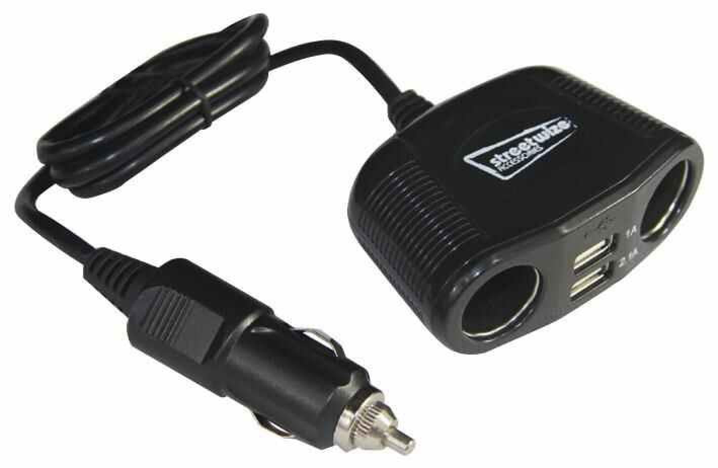 Streetwize 12V Twin Sockets & Twin USB Charger Cigarette Style Plug  SWUSB4