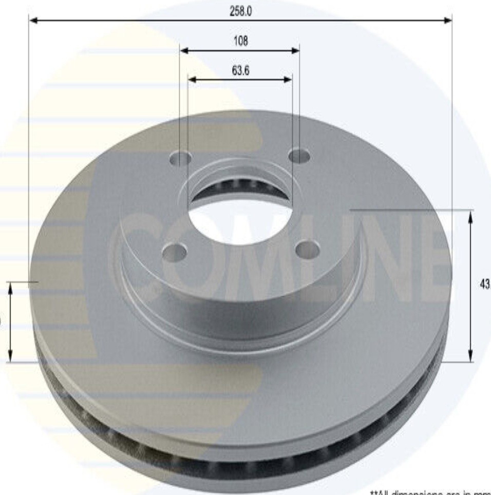 2x Brake Discs Vented Front 258mm ADC1206V Comline 1148202 DD32335X 1320585