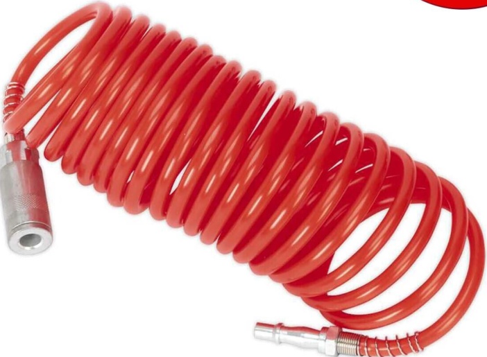 Sealey SA305 PE Coiled Air Hose with Couplings 5m x 5mm