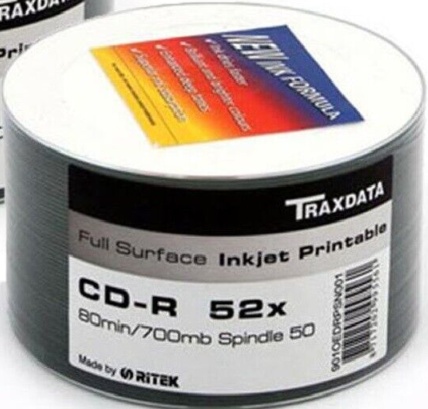 50 Traxdata Printable White CD-R 52x Discs 700MB Ritek Blank CDR Plus CAKEBOX