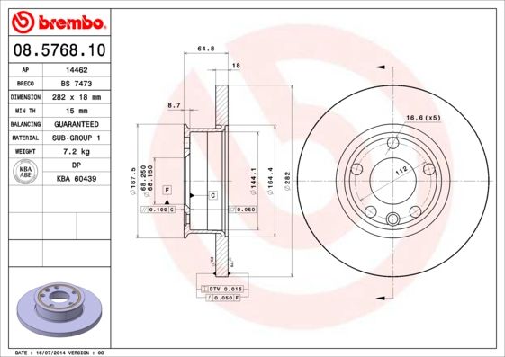 Brembo 2x Brake Discs Pair Solid Front 282mm 08.5768.10 Set 701615301B Brand New