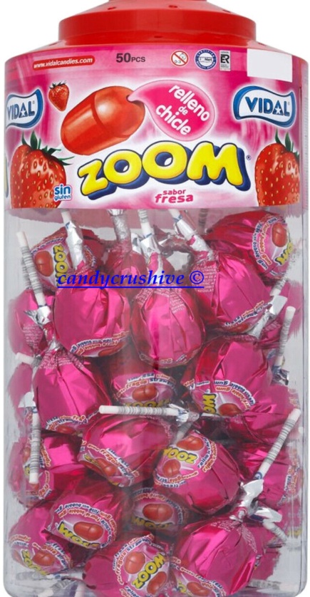 Vidal Zoom Strawberry Lollies With Bubblegum Centre Lollipops - 50 lollies
