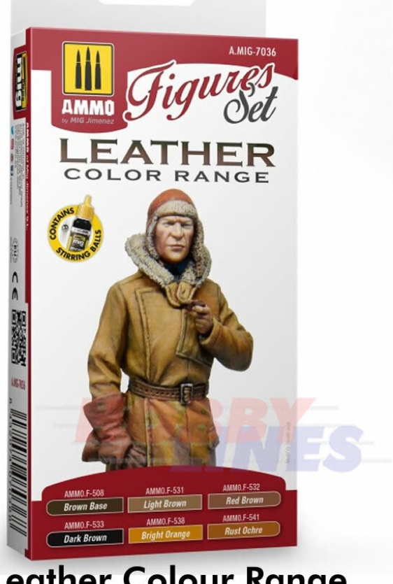 Ammo LEATHER FIGURES PAINT SET Colours 6 jars Acrylic paints Mig Jimenez MIG7036