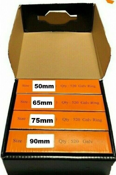 MIXED 2080 50,65,75 Gal Ring & 90mm Galv Smooth Nails +2 Fuel Cells for Paslode