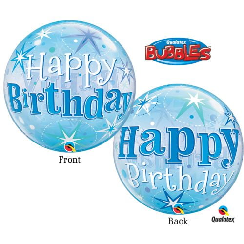 22inch Bubble Balloon Happy Birthday Blue Starburst Sparkle Balloon In A Box
