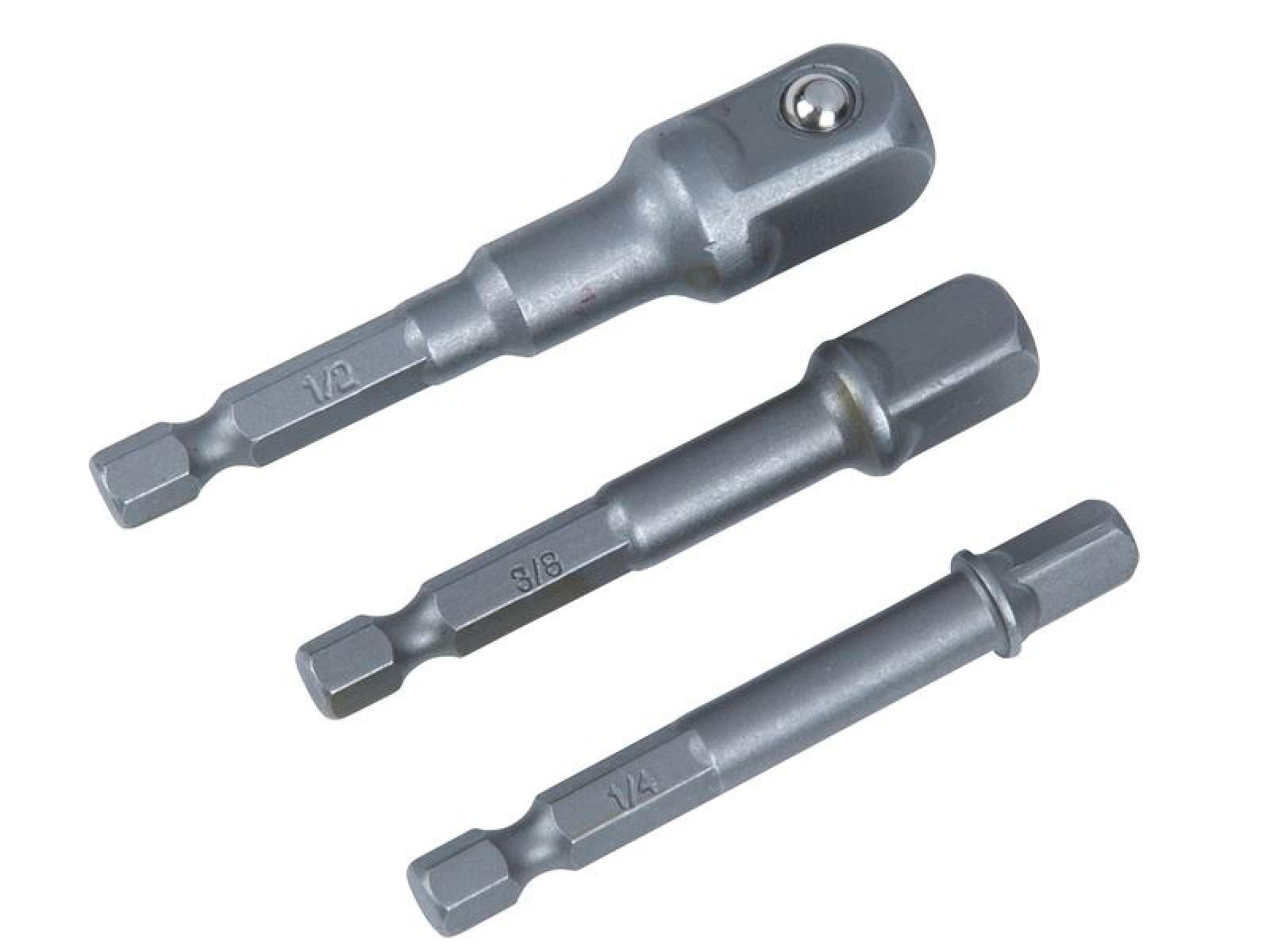 BlueSpot 3pc Drill Socket Adaptor Hex Drive 1/4"" 3/8"" 1/2"" Drive Sockets Adapter
