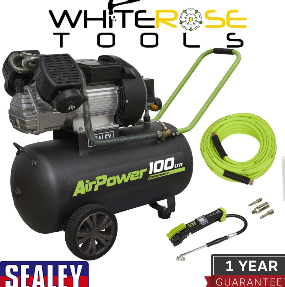Sealey SAC10030VEKIT 100L Direct Drive V-Twin Air Compressor 3hp + Accessories