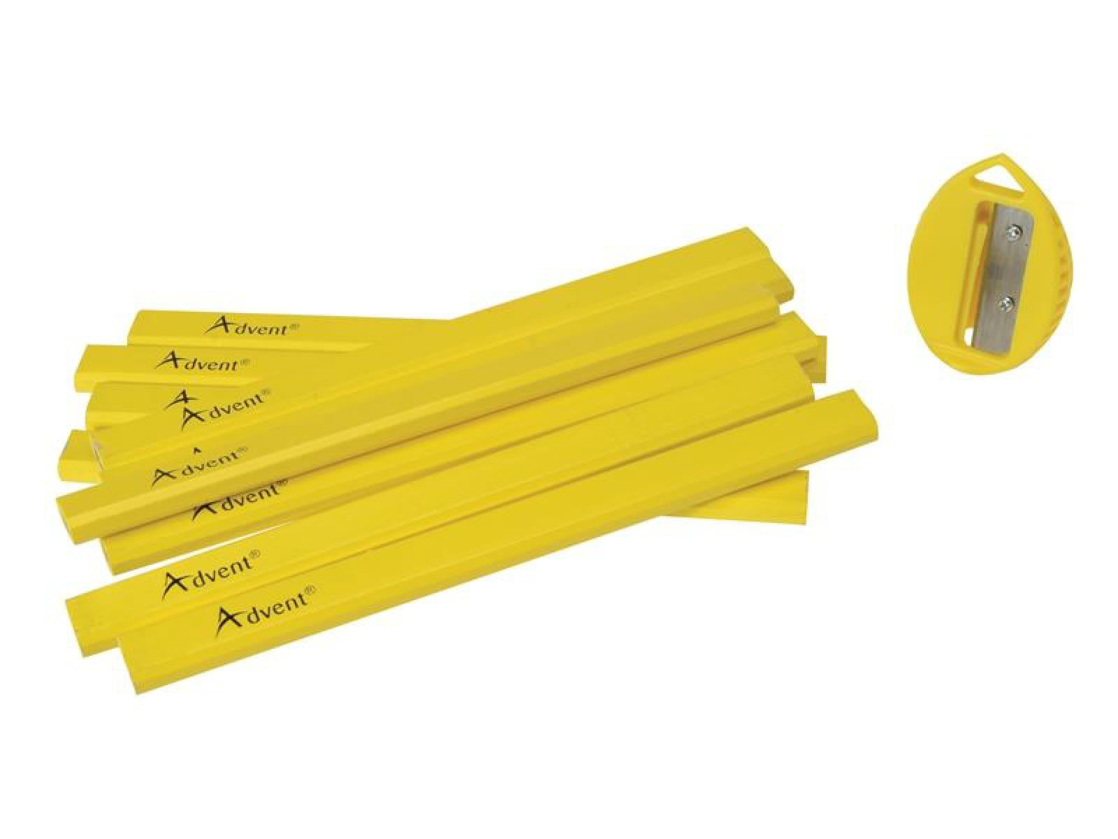 10 Medium Carpenters/Carpentry Joiners Builders Pencils + Sharpener & Tub.
