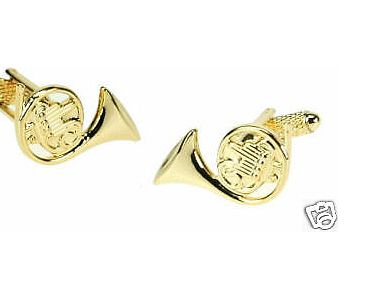 Golden French Horn Musical Cuff Links Cufflinks