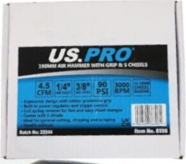 US PRO Tools 190MM Air Hammer Chisel With Ergonomic Grip & 5 Chisels 8598