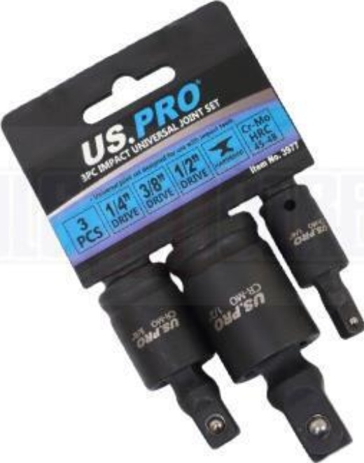 US PRO Tools 3pc Impact Universal Wobble Joint Set 1/4"", 3/8"" ,1/2"" Drives 3977