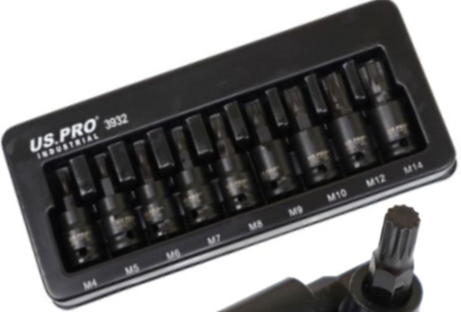 US PRO INDUSTRIAL 9PC 3/8"" DR Impact Spline Bit Sockets Set 4 - 14mm 3932