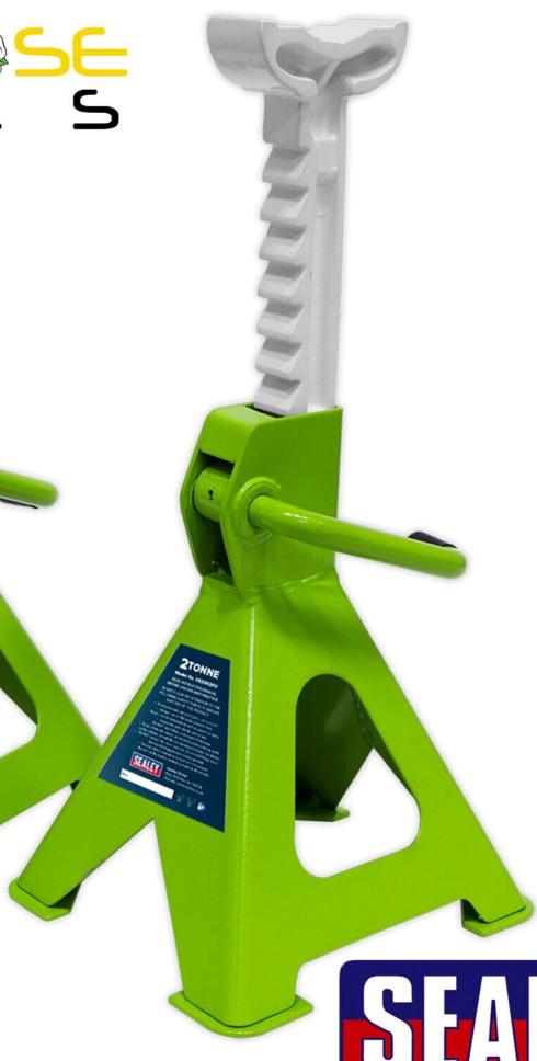 Sealey VS2002HV GREEN Axle Stands Pair 2 tonne / Ton Capacity Each Ratchet Type