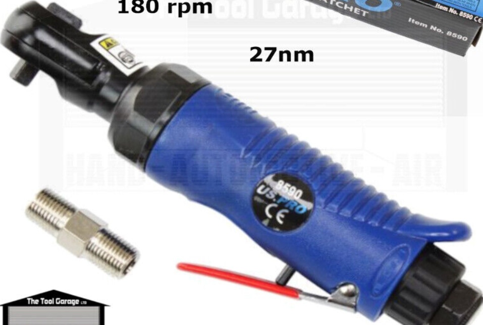 US PRO Tools 1/4"" dr Stubby Air Ratchet Wrench For Sockets, 27nm 180rpm NEW 8590