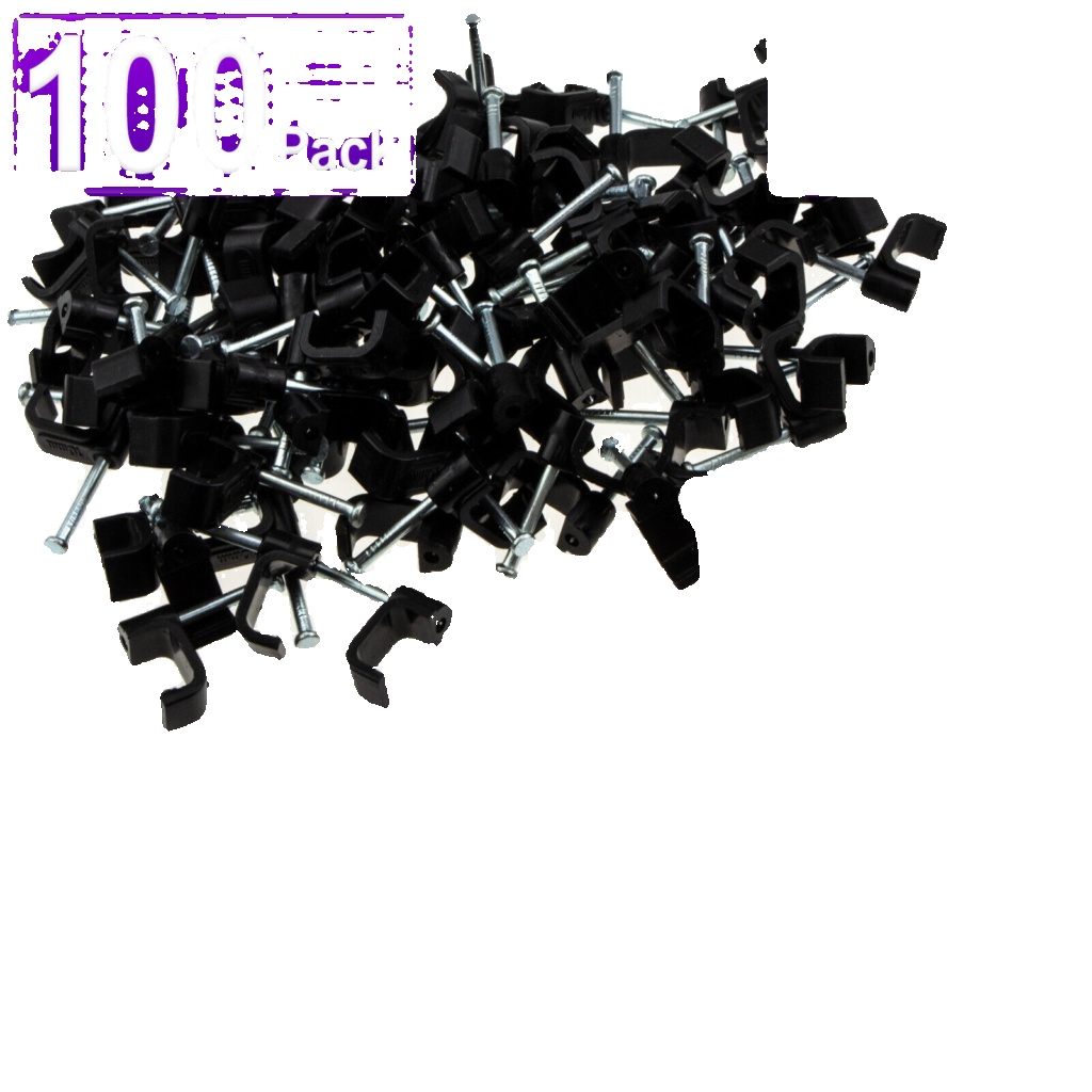 enTie FLAT Black 10mm Cable Clips RG59 Shotgun Twin Coax Cable CCTV [100 Pack]