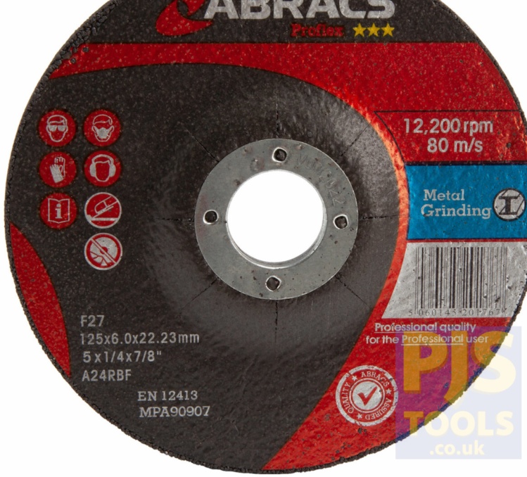 5 x Abracs 125mm x 6.0mm 22mm bore depressed centre metal grinding discs steel