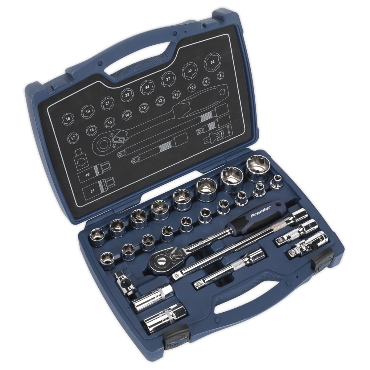 Sealey AK8992 Premier Socket Set 1/2""Sq Drive 26pc