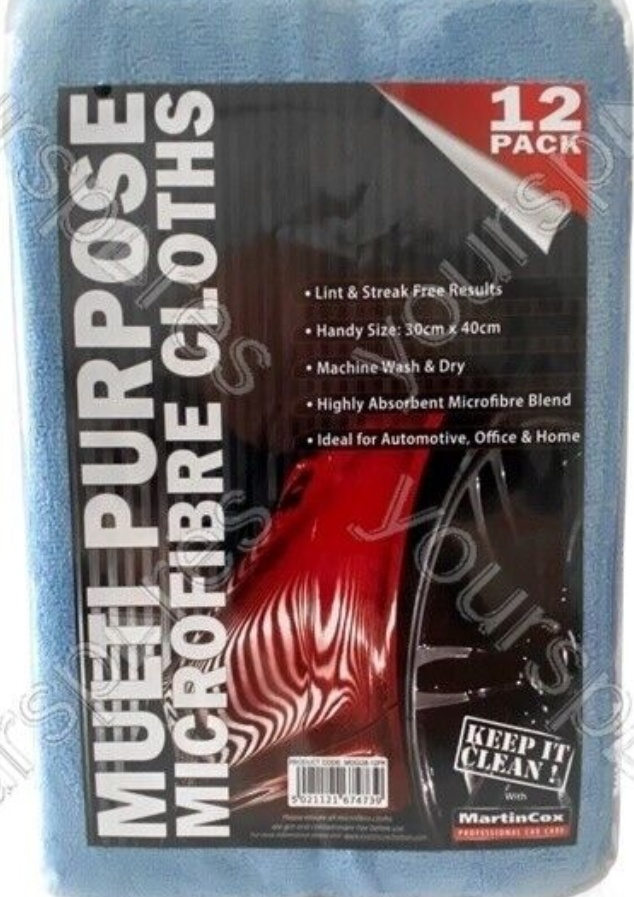 Multi-Purpose Microfibre Cloths - Pack of 12 - Lint Free - Martin Cox MOGG8-12PK