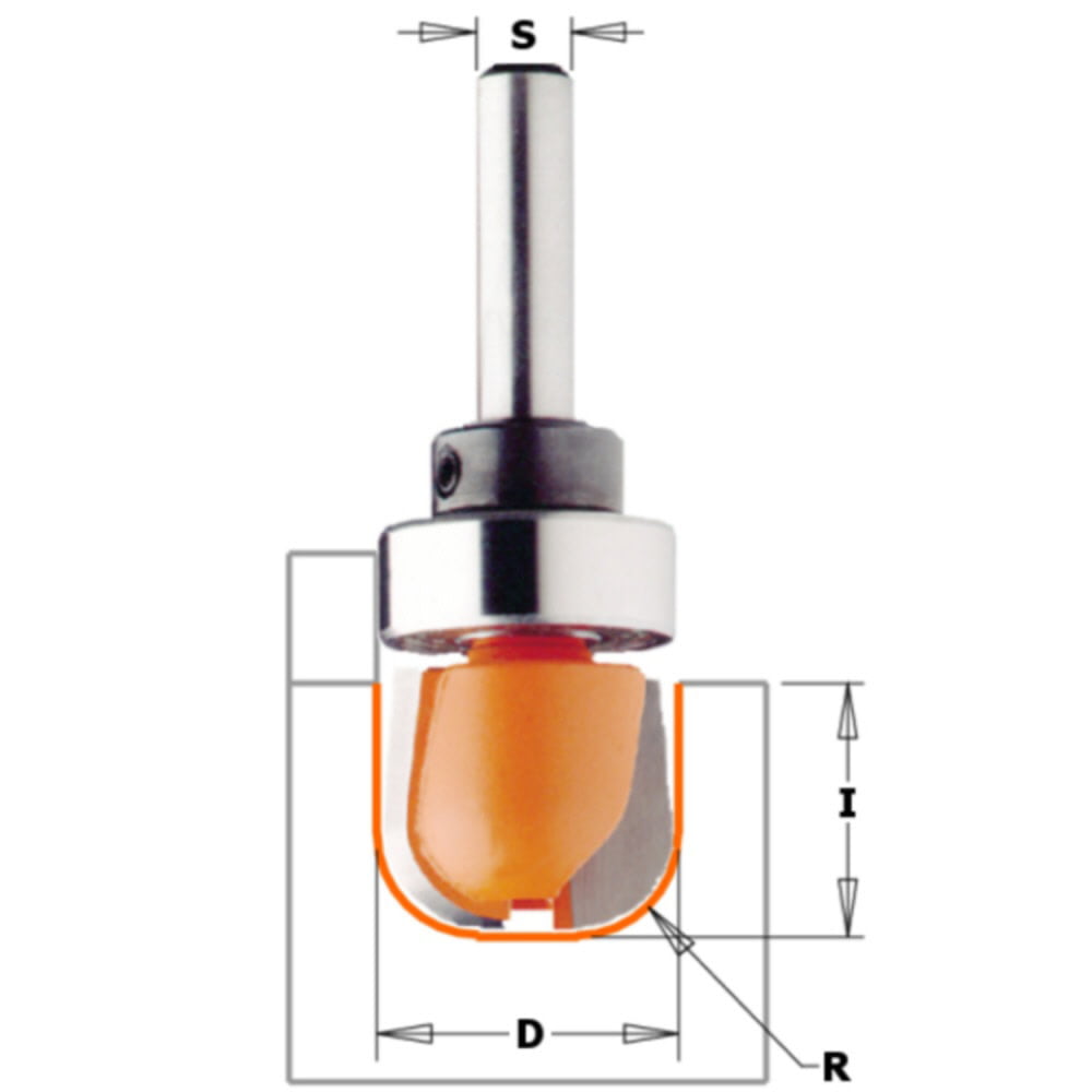 CMT Bowl & Tray Router Bits with Top Bearing - 6.4 radius x 31.75mm dia x 1/2 sh