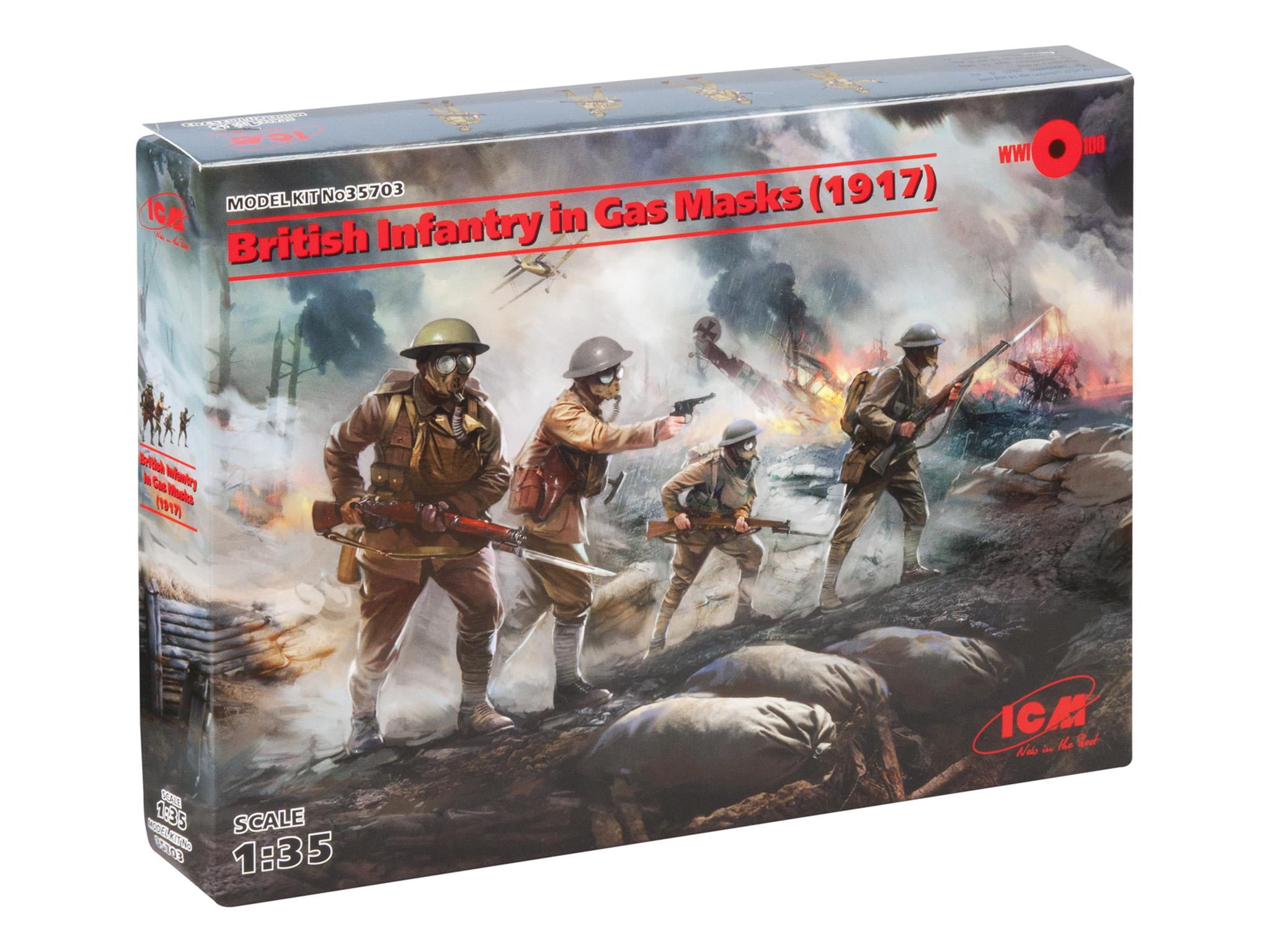 ICM 35703 British Infantry in Gas Masks WWI 1917 4 Fig. 1:35 Model Kit Figure