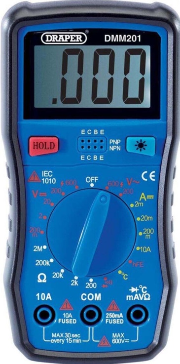 Draper 41818 Manual-Ranging Digital Multimeter 1 x Test Leads 1 x Temp Probe