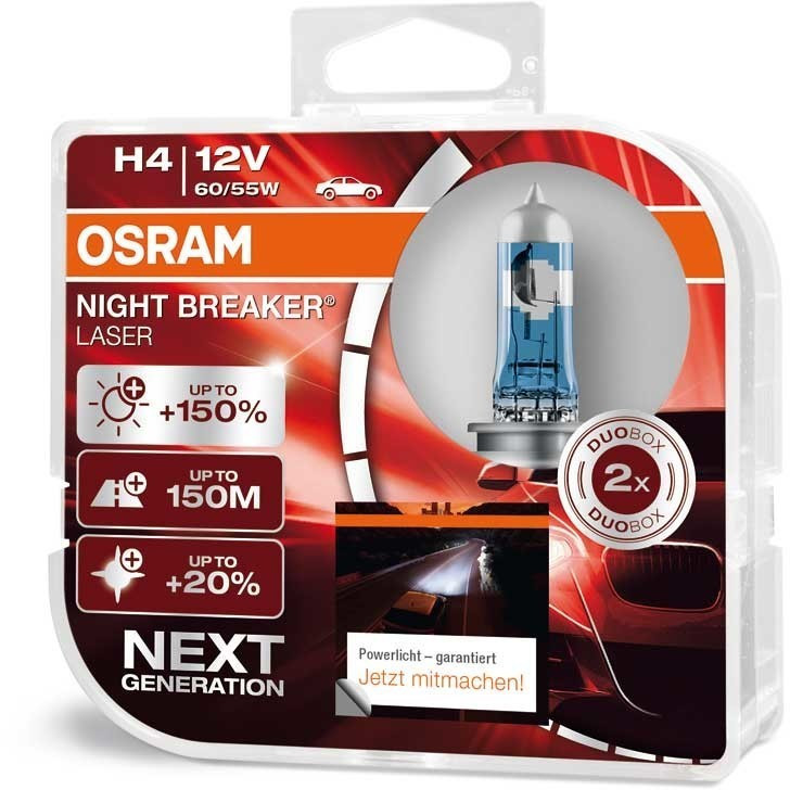 H4 (472) 2X OSRAM NIGHT BREAKER LASER NEXT GENERATION BULBS 60/55W 64193NL-HCB
