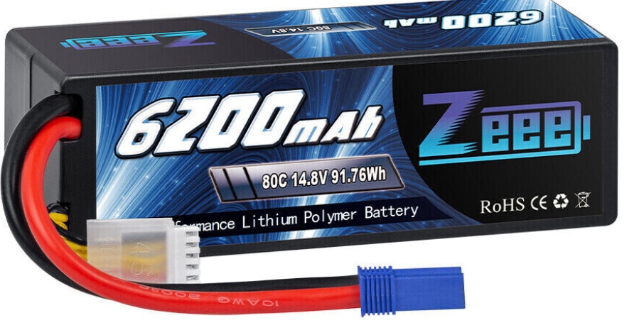 Zeee 4S LiPo Battery 14.8V 6200mAh 80C Hardcase EC5 for RC Drone Car Boat Truck