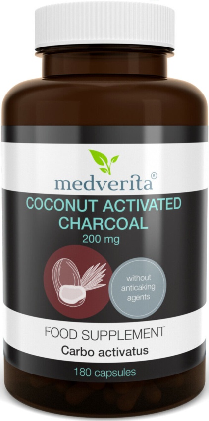 180 capsules ACTIVATED CHARCOAL 200mg (Coconut Shell) Detox, Toxins Bloating