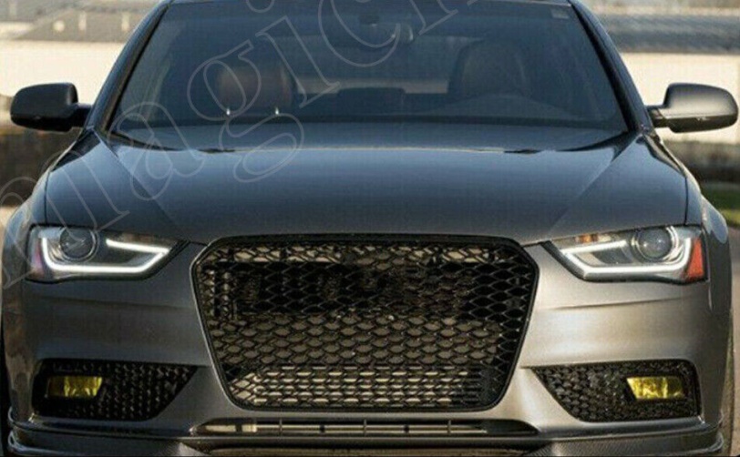 Front Bumper Grille Fog Light Cover Grill Honeycomb For 12-15 Audi A4 B8.5 Black