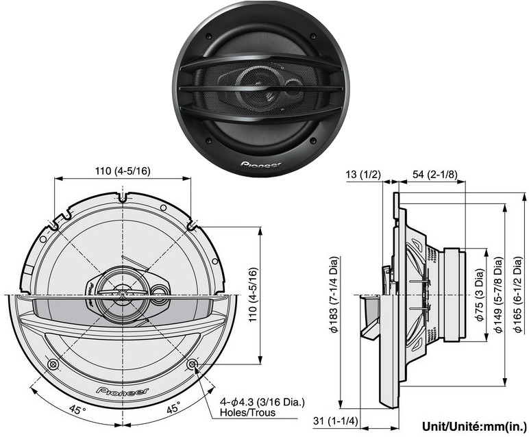 Pioneer TS-A2013I Speakers 8” 20cm 3 Way Car Door Shelf Coaxial System 80w RMS