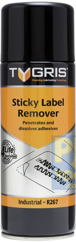 Tygris R267 400ml sticky label remover aerosol spray dissolves gums & adhesives
