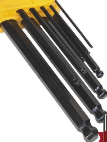 Sealey S01098 Long Ball-End Hex Allen Key 9 Piece Tool Set - Imperial Measure