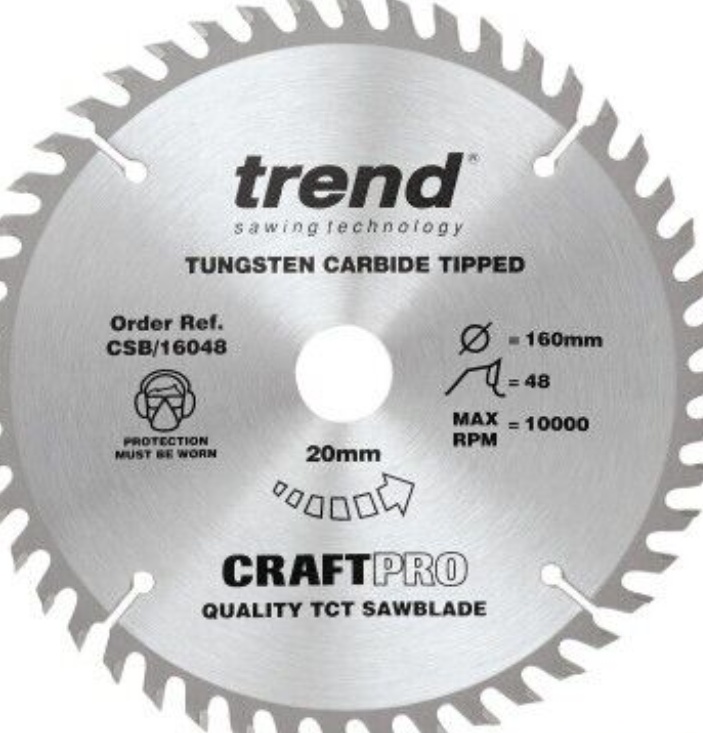 Trend CSB/16048 Craft Trimming Crosscut Saw Blade 160mm Dia. X 48 Teeth X 20mm