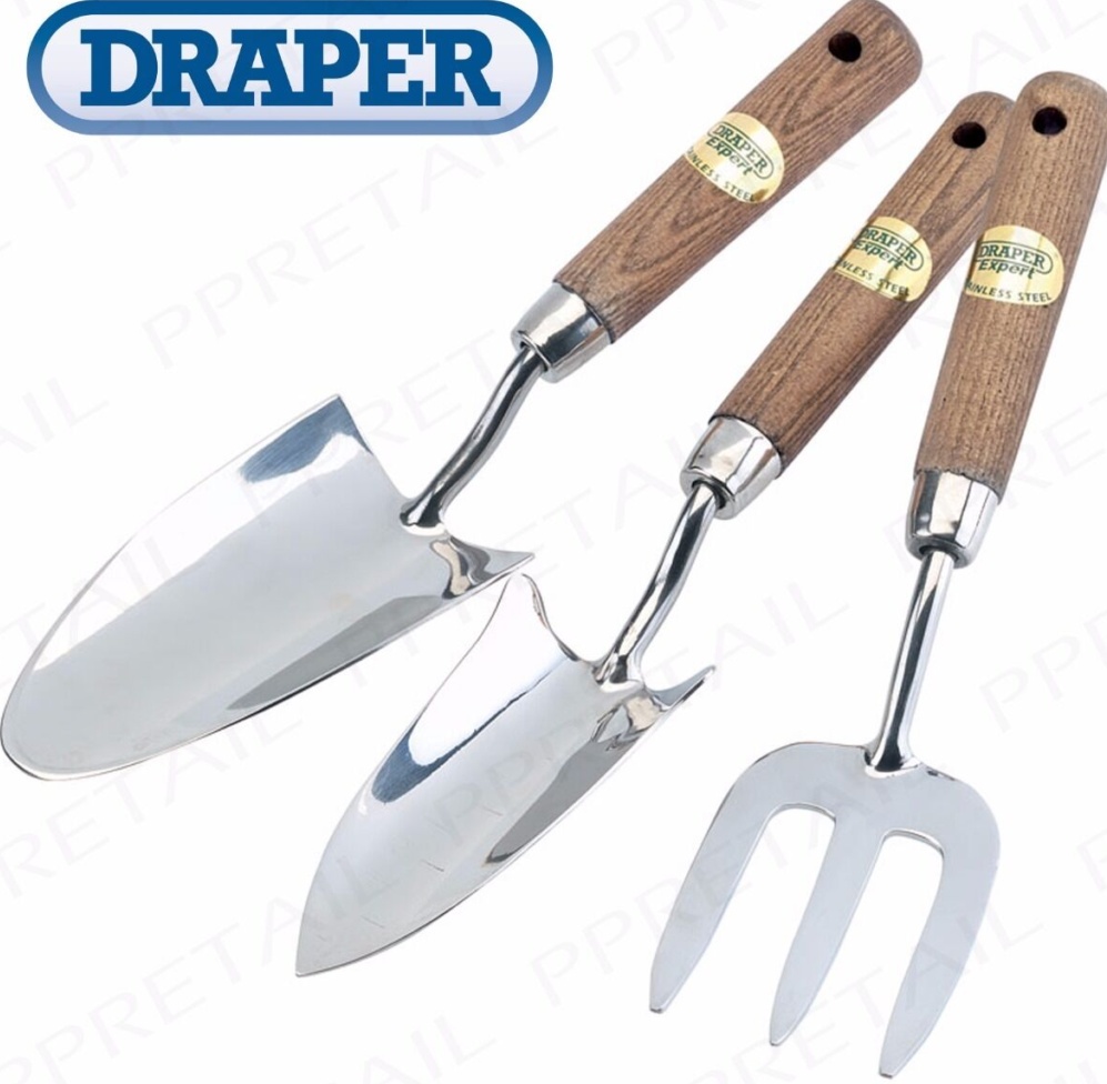 Draper 09565 Draper Heritage Stainless Steel Hand Fork and Trowels Set with Ash