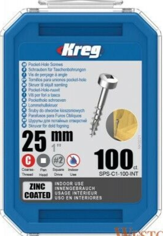 Kreg Pack of 100 Carton of Zinc Pocket Screws 25mm 1"" #7 Coarse Pan-Head