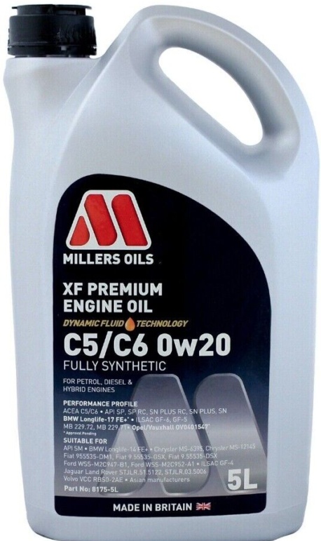 Millers Oils XF Premium C5/C6 0w-20 0w20 Fully Synthetic Engine Oil 5 Litres 5L