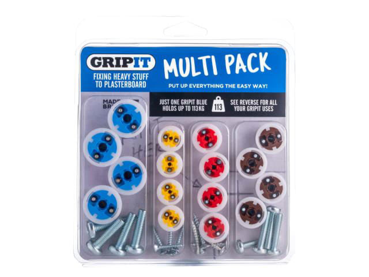 Gripit Plasterboard Fixings Multi Pack,16 Piece, Clam Pack GRPMULTIPK