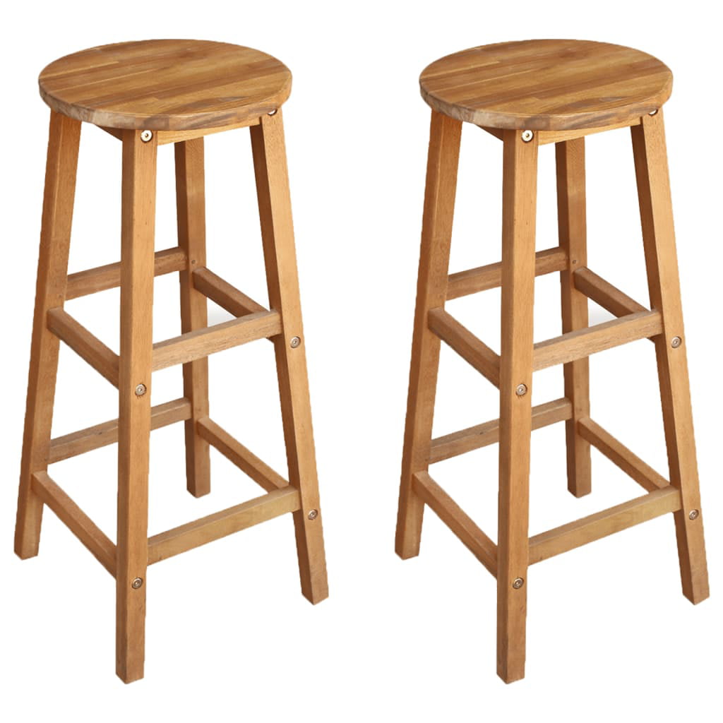 vidaXL Bar Chairs 2 pcs Solid Acacia Wood Brown - 34x34x76 cm - Sturdy & Durable - Image 2