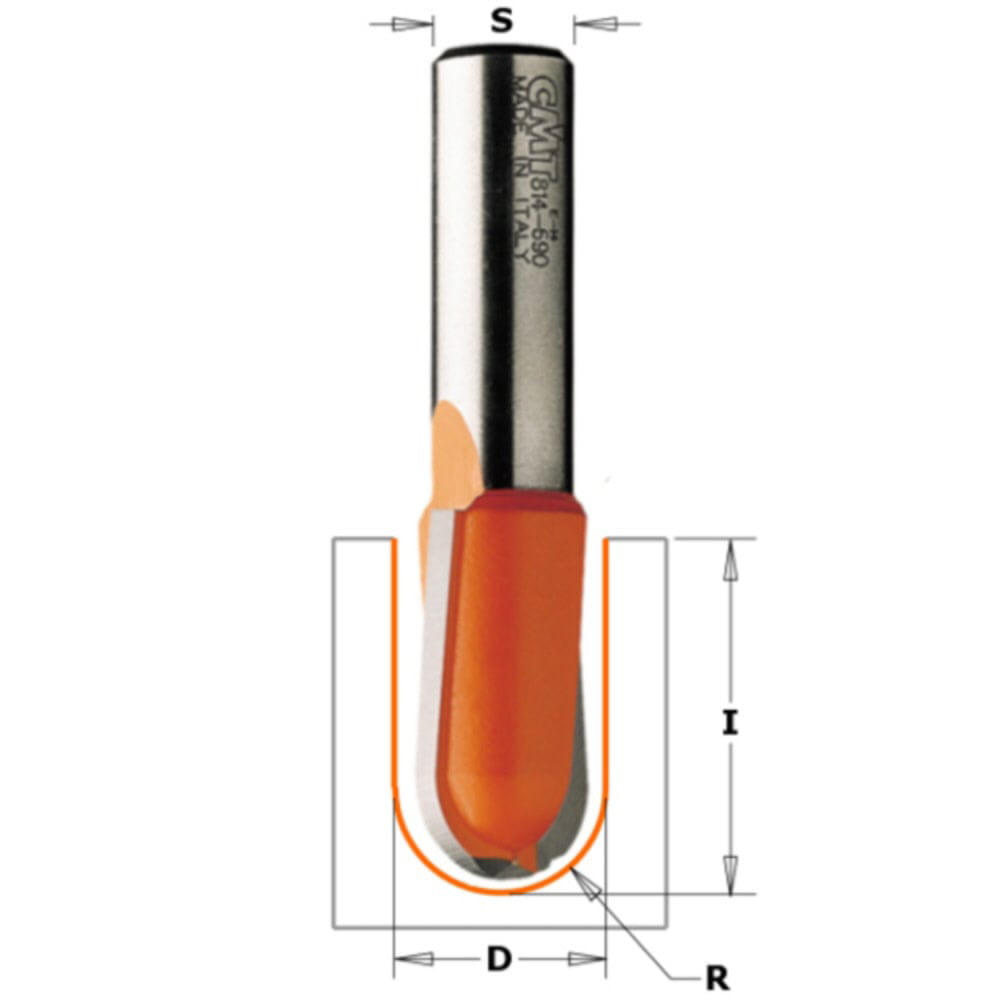 CMT Round Nose Router Bit - 9.5mm radius x 1/2 shank