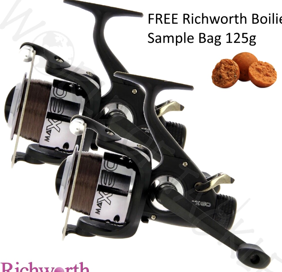Carp Fishing Reels x2 NGT MAX60 Freespool and FREE BOILIES