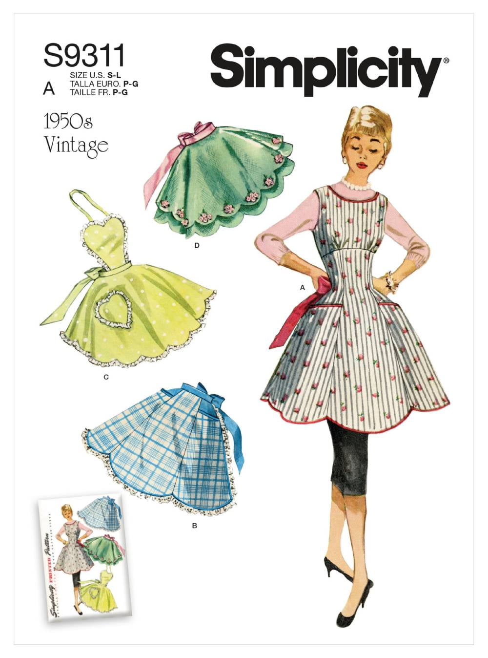 SIMPLICITY 9311 MISSES 1950'S VINTAGE APRONS Sewing pattern Sizes S - L