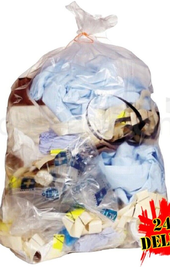 100 x LARGE CLEAR REFUSE SACKS RUBBISH BAGS 18x29x39""