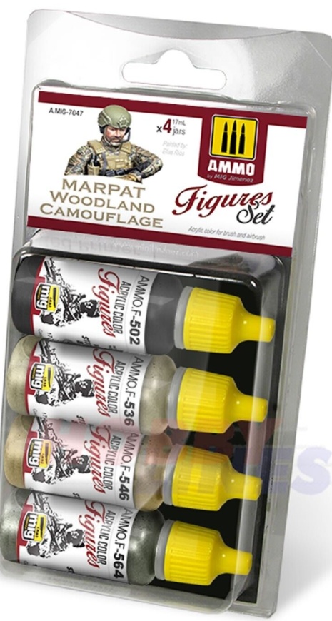Marpat Woodland Camouflage FIGURES SET 4 17ml jars Ammo by Mig Jimenez MIG7047
