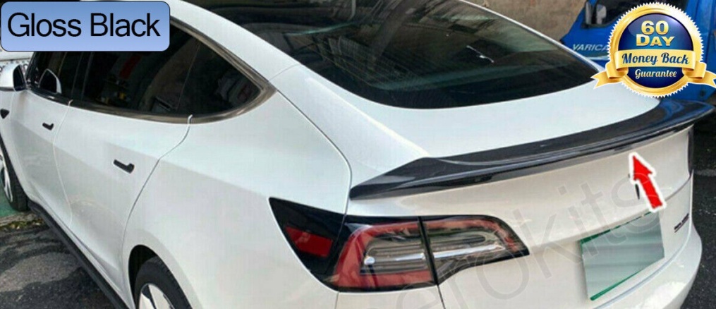 For 17-23 Tesla Model 3 Spoiler Wing Gloss Black Rear Trunk Lip Highkick V Style