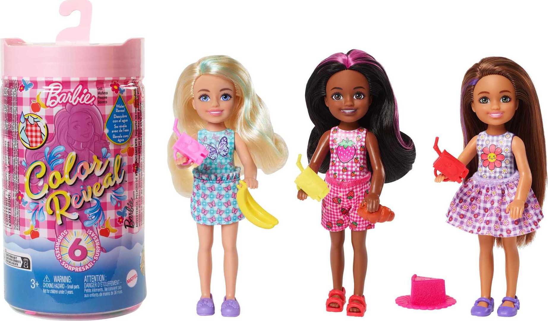 Barbie Chelsea Dolls And Accessories, Color Reveal Small Doll With 6 Surprises Including Color Change, Picnic Series Styles May Vary]