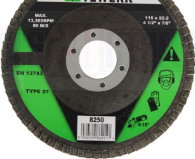 VEWERK 115 X 22.2MM Type 27 Flap Discs 120 Grit Oxide Pack Of 10 8250